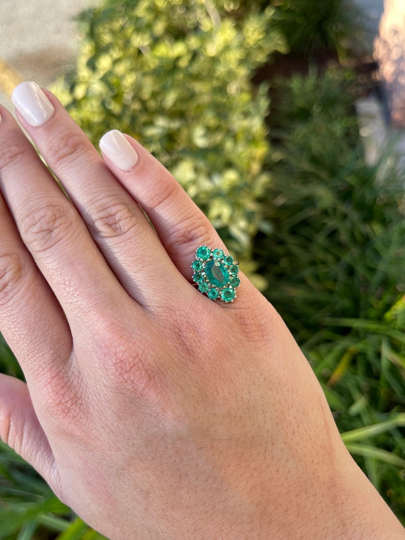 2.40tcw 18K Gold Oval Cut Emerald & Round Halo Art Statement Deco Ring - JR Colombian Emeralds