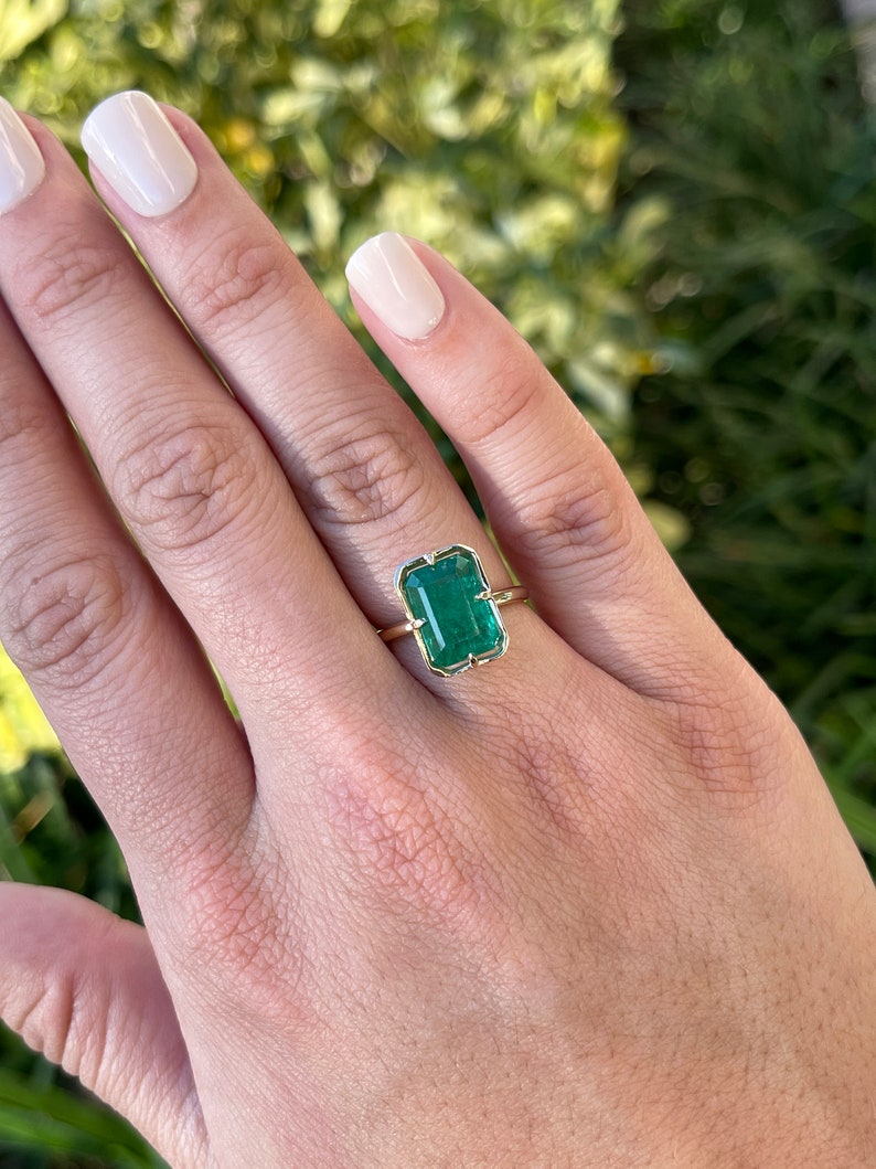 5.76cts 14K 4 Prong Offset Georgian Emerald Cut Solitaire Gold Ring