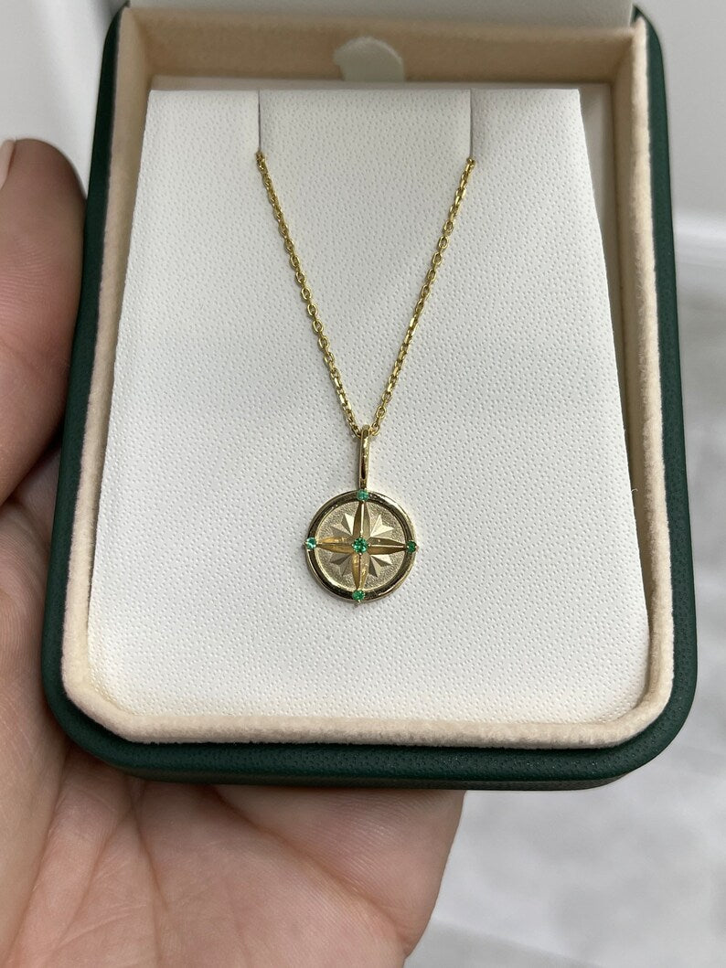 Medium Green Emerald Compass Pendant
