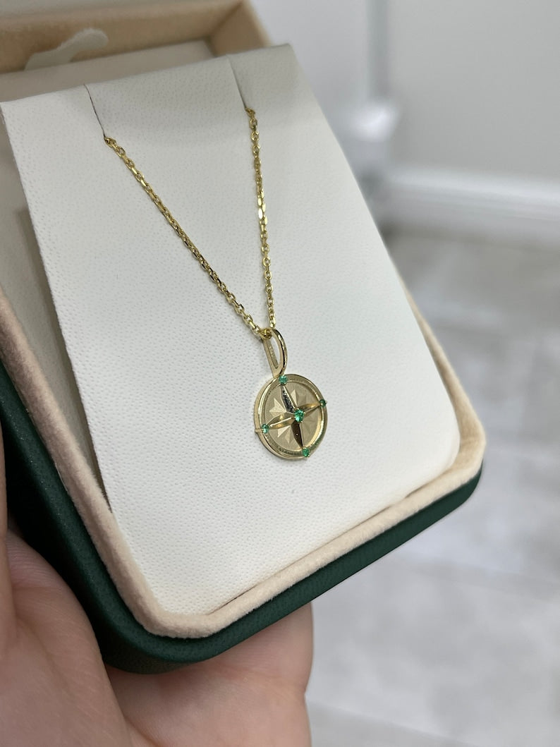 Emerald Compass Pendant Necklace