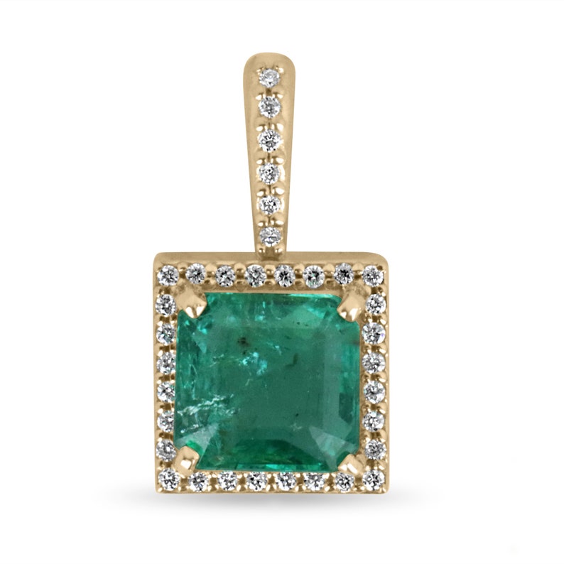 Emerald & Diamond Halo Gold Pendant Necklace