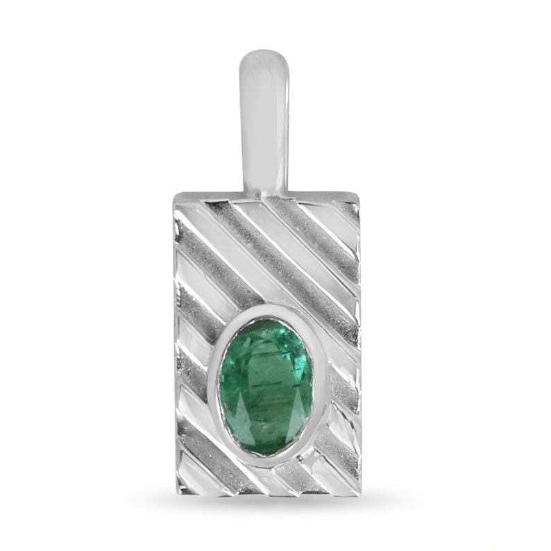 Sterling Silver Emerald Solitaire Bezel Set Pendant Necklace