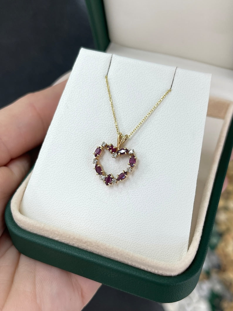 Natural Ruby & Diamond Heart Necklac