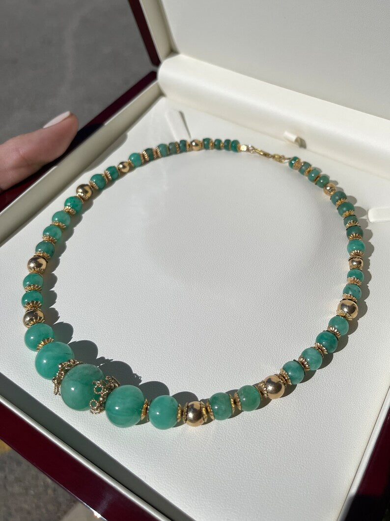 176.68ct 14K Gold+ Silver Large Natural Emerald Bead Statement Necklace