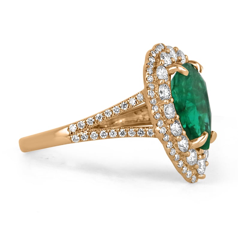 Rose Gold Teardrop Emerald i+ Halo Ring