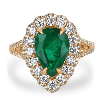 Emerald & Double Diamond Halo Rose Gold Engagement Ring