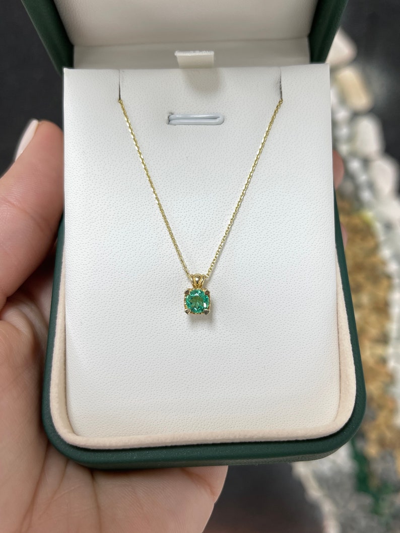 0.43ct Natural Petite Emerald With Heart Accent Solitaire Pendant 14K - JR Colombian Emeralds