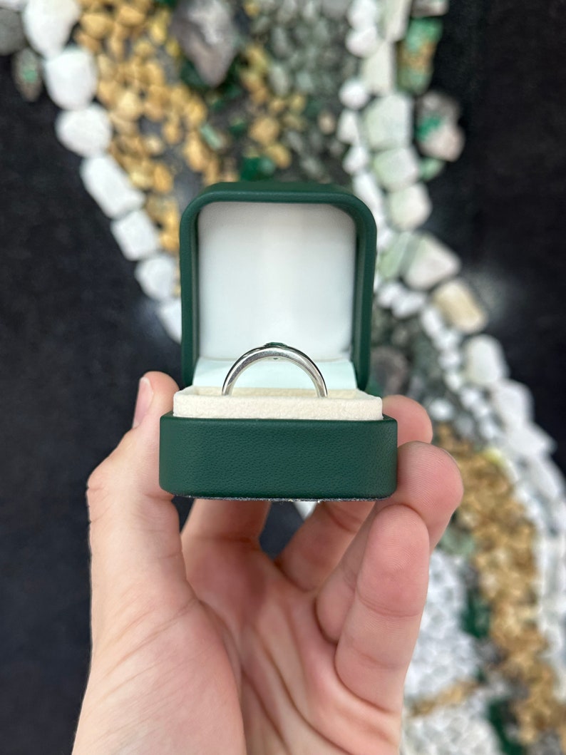 0.95 Carat Asscher Cut Unisex Sterling Silver Emerald Bezel Set Solitaire Pinky Ring
