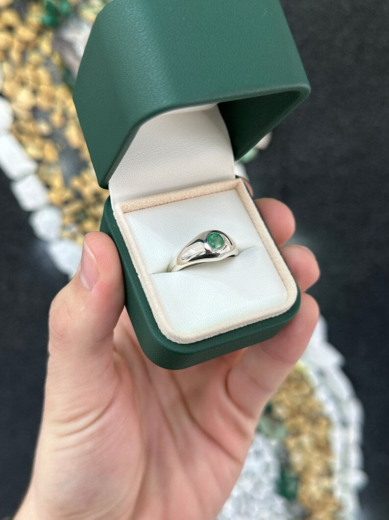 0.60ct Round Cut Unisex Sterling Silver Emerald Solitaire Men's Pinky Ring