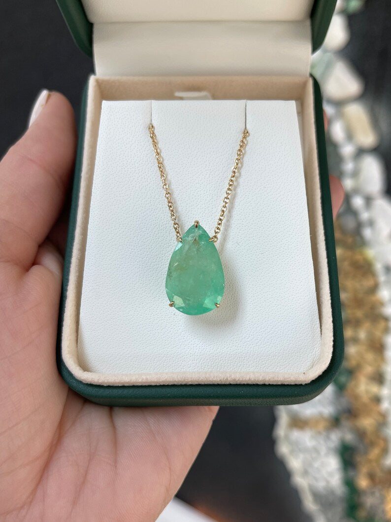  Large Pear Cut Emerald Pendant Necklace