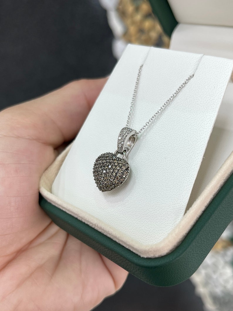 0.75-Carats Coffee Cocoa Brown Diamond Pave Heart Pendant 14K - JR Colombian Emeralds