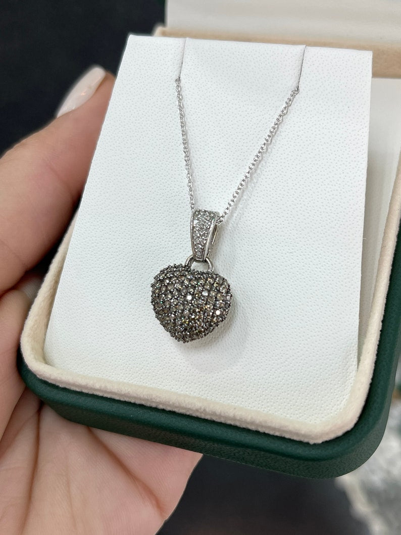18K Two Tone White Diamond And Chocolate Diamond Heart Pendant 1.70Ct – DSH  Jewelers