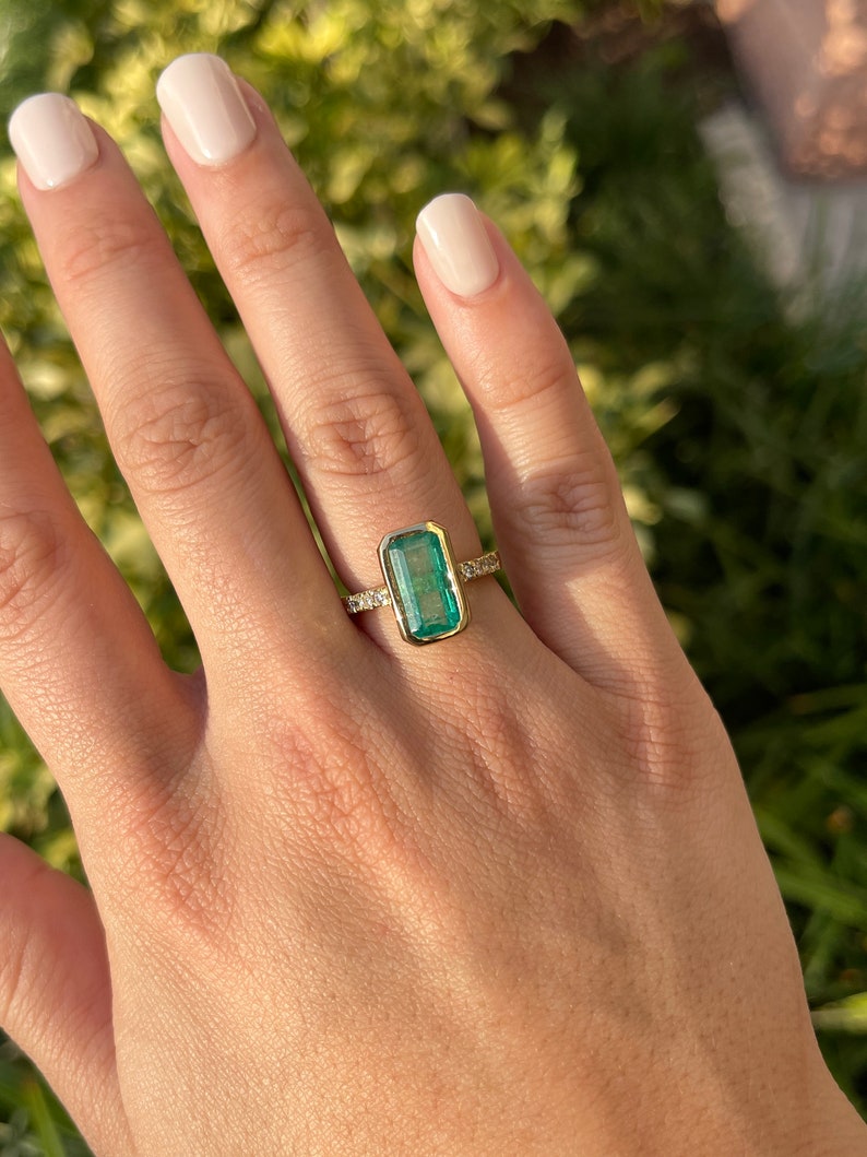 Emerald Solitaire Accents Diamond  Ring