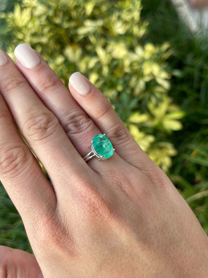 3.37ct Vivid Emerald Green Oval .925 Sterling Silver 4 Prong Solitaire Ring - JR Colombian Emeralds