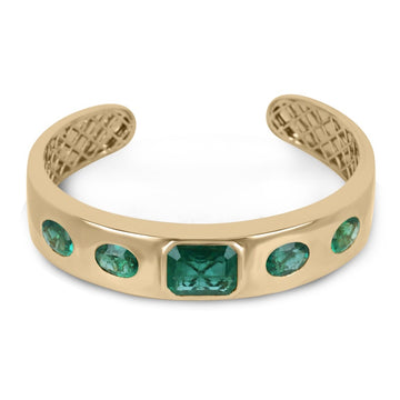 16.45tcw 18K Gold Natural Medium Dark Green Five Stone Emerald Oval Cut Bangle Bracelet
