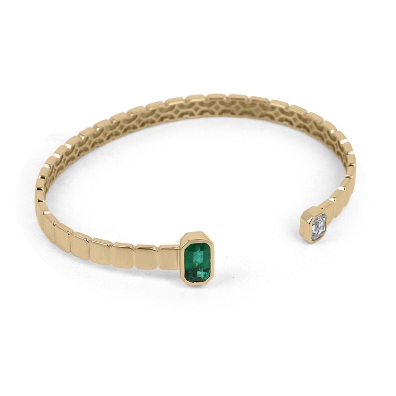 1.80tcw 18K Gold Rich Dark Green Fine Quality Emerald & Diamond Cuff Accent Bangle Bracelets