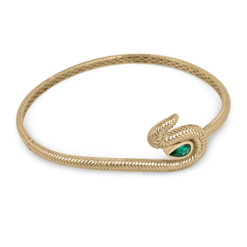 0.60ct 18K Gold Fine Quality Intense Vivid Dark Green Emerald Snake Cuff Scale Finish Bangle Bracelet
