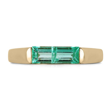 1.0tcw 18K Gold Minimalist Baguette Emerald Wedding Band Solitaire Ring