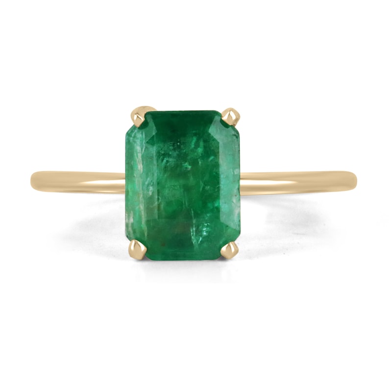 2.10cts 14K Gold 4 Prong Natural Real Emerald Solitaire Right Hand Ring