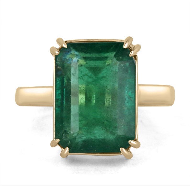 7.25cts 18K Gold Classic Natural Emerald Solitaire Engagement Ring