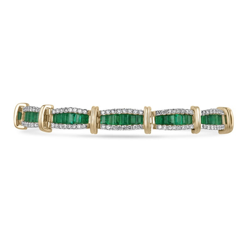 9.12tcw 14K Gold High End Natural Dark Green Emerald & Pave Diamond Accents Cluster Bracelet