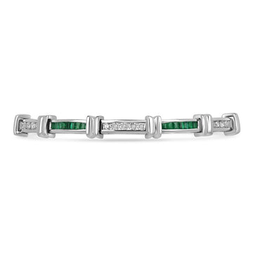 3.16tcw 14K White Gold Medium Dark Green Emerald & Round Cut Unisex Diamond Bracelet