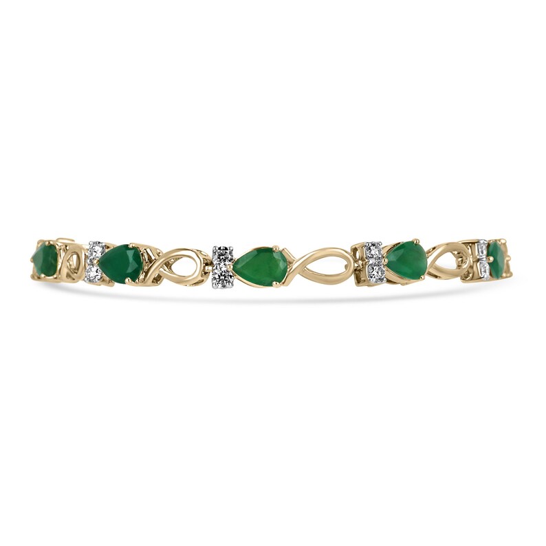7.22tcw 14K Gold Dark Green Natural Pear Drop Cut Emerald & Diamond Accent Woman's Fancy Bracelet
