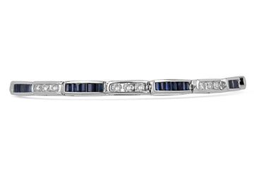 4.96tcw 14K White Solid Gold Natural Dark Blue Unisex Sapphire & Diamond Bracelet