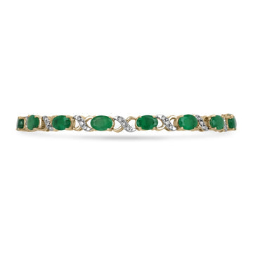 Oval Emerald and Diamond Bracelet in 10K White Gold
