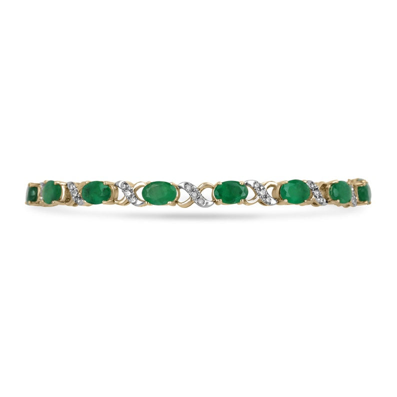 7.03tcw 14K Gold Natural Emerald & Diamond Accent Fancy Woman's Dark Green X Link Bracelet