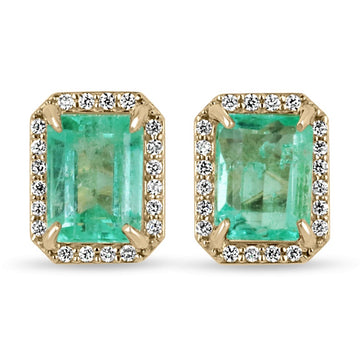 Emerald Cut Diamond Halo Stud Earrings