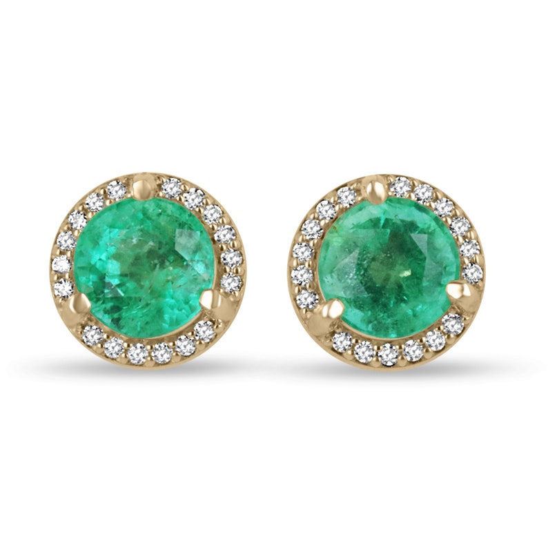 Emerald & Diamond Halo Stud Earrings