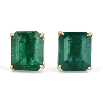 6.63tcw 18K Fine Quality Natural Rare Large Emerald Four Claw Prong Stud Earrings
