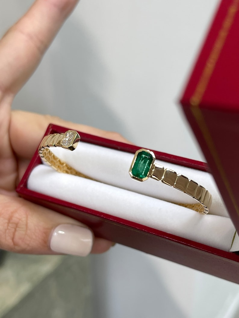 Emerald & Diamond Cuff Accent Bangle Bracelets