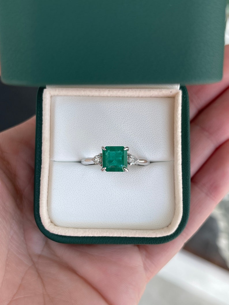 Square Emerald 14K Gold Three Stone Ring