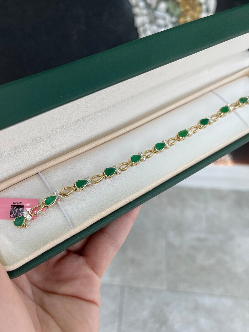 Emerald & Diamond Accent Woman's Fancy Bracelet