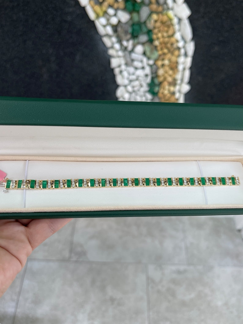 Channel Set Emerald Cut Round Diamond Bracelet