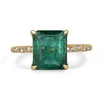 2.68tcw 14K Gold Dark Emerald & Sprinkled Diamond Accent Engagement Ring