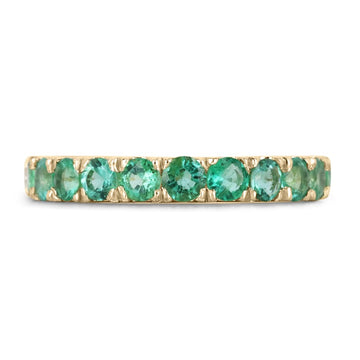 1.20tcw 14K Gold Vivid Medium Green Natural 3mm Round Cut Emerald Band Ring
