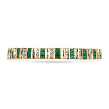 6.96tcw 14K Gold Natural Emerald Cut & Diamond Accent Unisex Bracelet