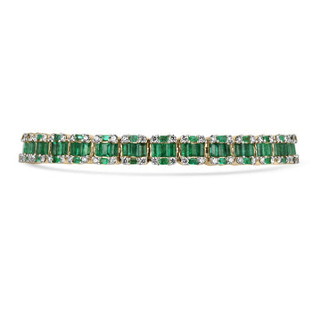 9.30tcw 14K Gold Fine Quality Vivid Dark Green Emerald Cut & Round Diamond Cluster Bracelet