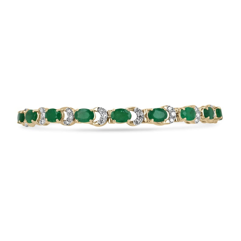 9.22tcw 14K Gold Rich Green Oval Pave Round Cut Emerald & Diamond Accent Bracelet