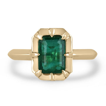 Captivating Elegance: 1.69cts 14K Gold Intense Dark Green Natural Emerald Cut Solitaire 8 Prong Ring