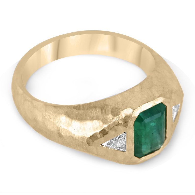 2.0tcw 14K 3 Stone Green Natural Vertical Top Ring