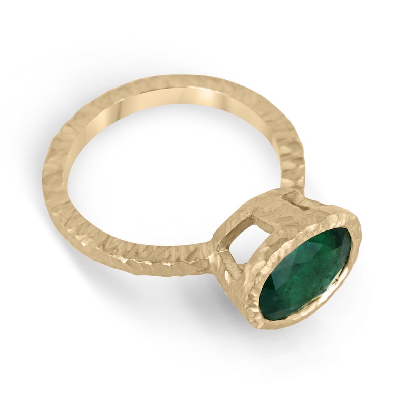 Matte Hammered Finish Emerald Solitaire Ring