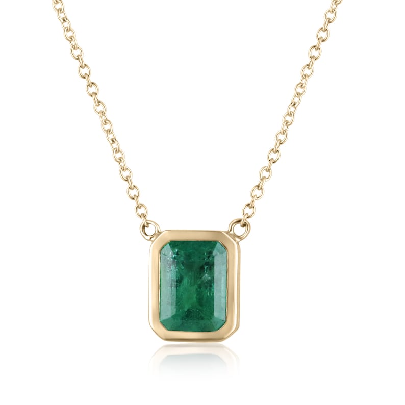 1.90ct 14K Gold Medium Lush Green Stationary Adjustable Chain Emerald Cut Bezel Set Necklace