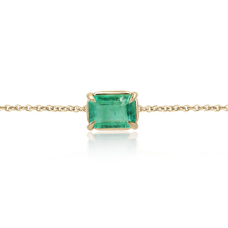 1.0ct 14K Gold Rich Green Natural Emerald Claw Prong Solitaire Bracelet