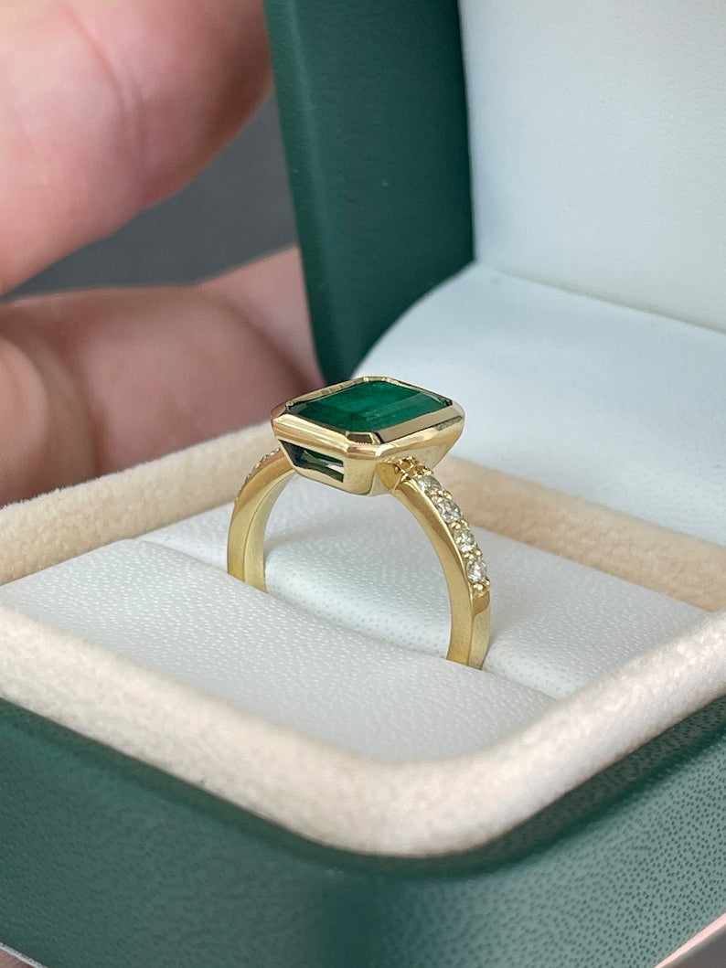 3.90tcw Fine Quality Emerald & Diamond Shank Accent Engagement Ring 18K - JR Colombian Emeralds