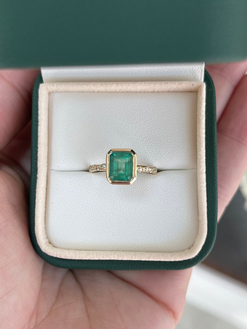 Medium Green Emerald Cut Diamond Accent Ring