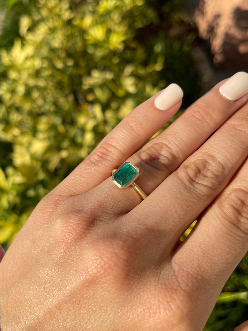 2.35ct 14K Natural Dark Green Emerald Solitaire Vertical Engagement Ring - JR Colombian Emeralds